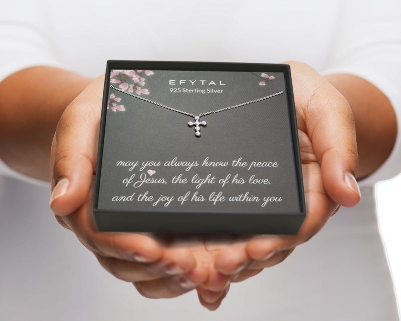 EFYTAL Small Cross Necklace for Women, Sterling Silver Dainty CZ Cross Necklace for Women, First Communion Gifts, Confirmation Gifts for Teen - Image 5